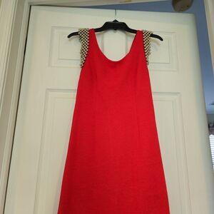 Better Be Red Mini Dress with Pearl Details